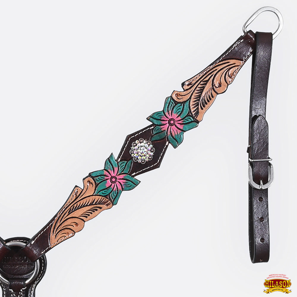 HILASON Western Horse Headstall Breast Collar Set American Leather Floral | Tack for Horses