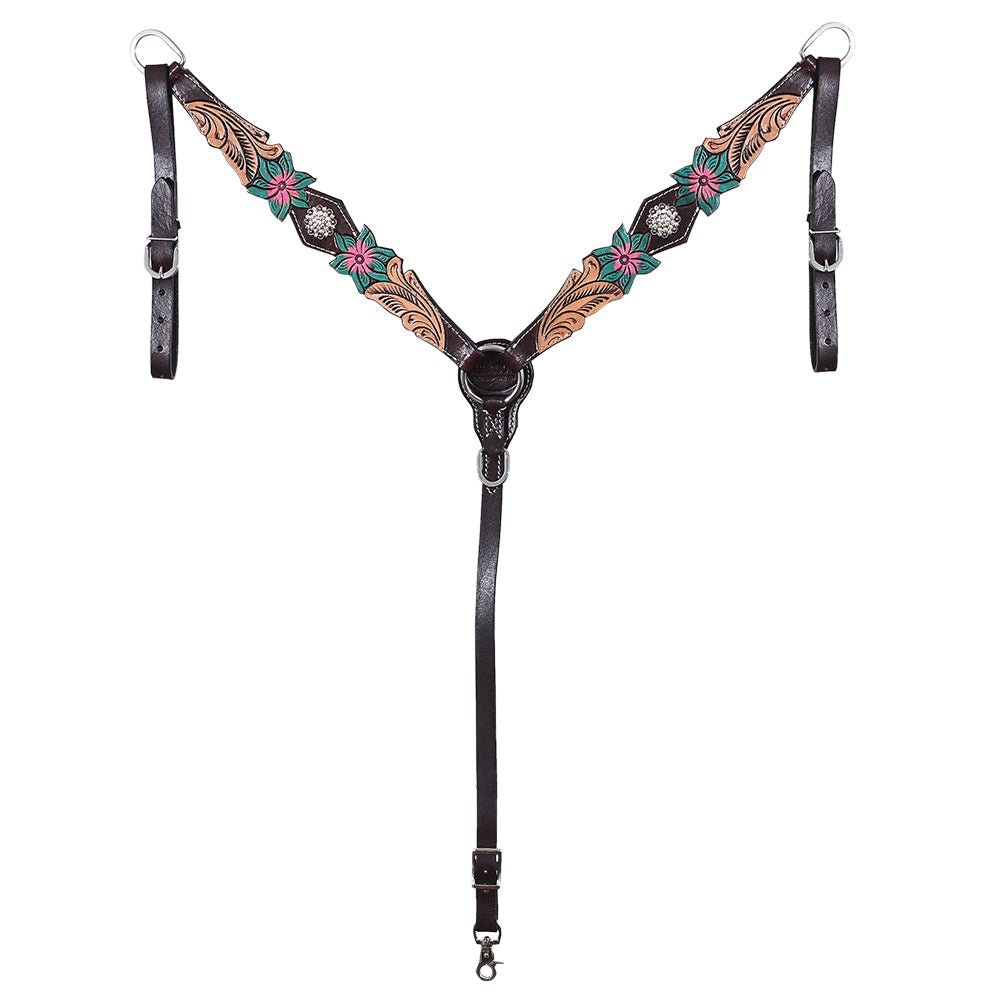Hand-Carved Leather Western Headstall And Breast Collar Set For Training And Showing