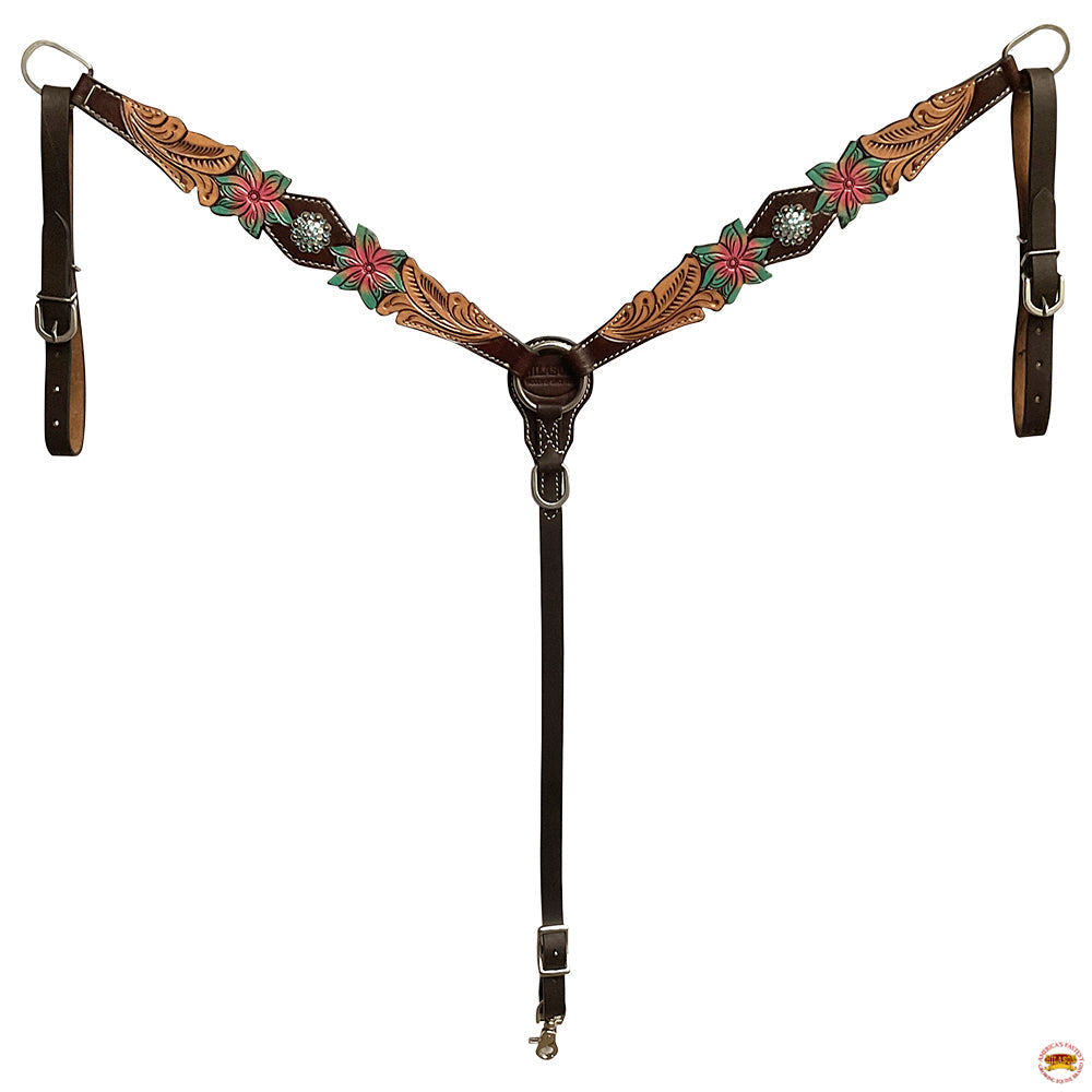 HILASON Western Horse Headstall Breast Collar Set American Leather Floral