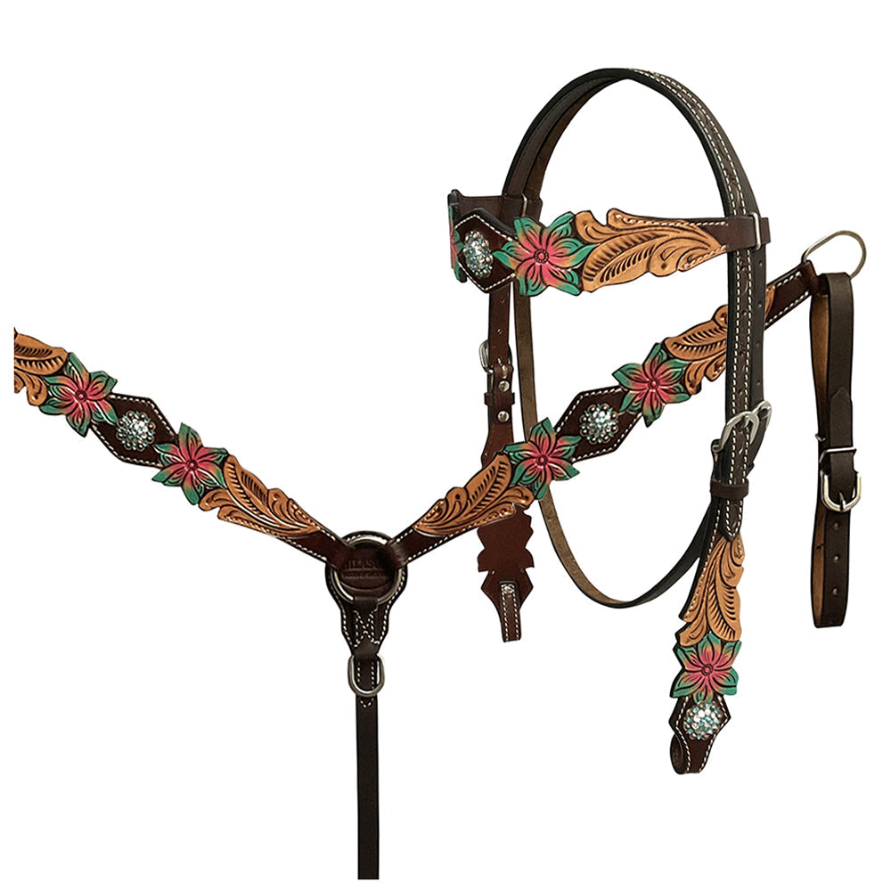 HILASON Western Horse Headstall Breast Collar Set American Leather Floral