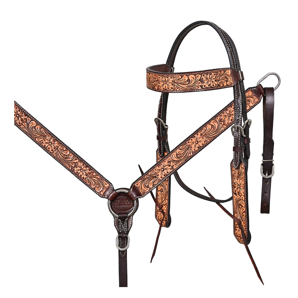 HILASON Western Horse Headstall Breast Collar Set American Leather Floral | Tack for Horses