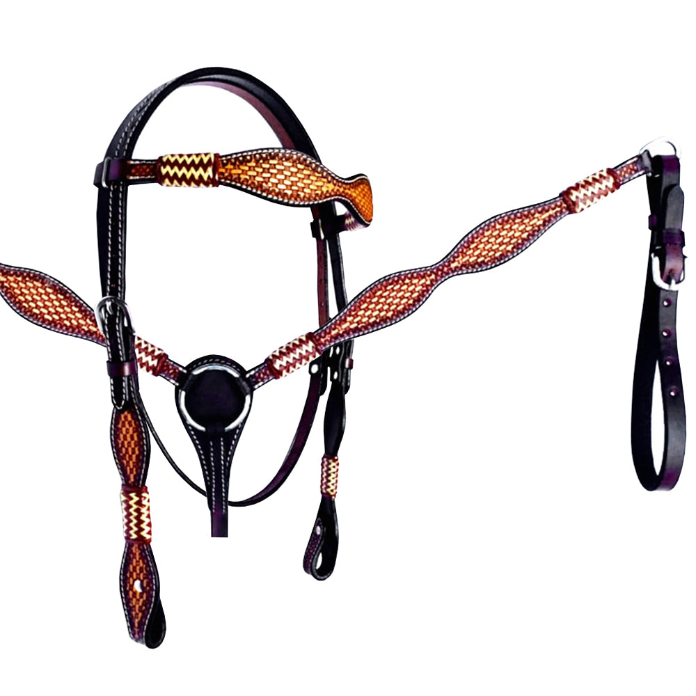 HILASON Western Horse Headstall Breast Collar Set American Leather Tan | Tack for Horses