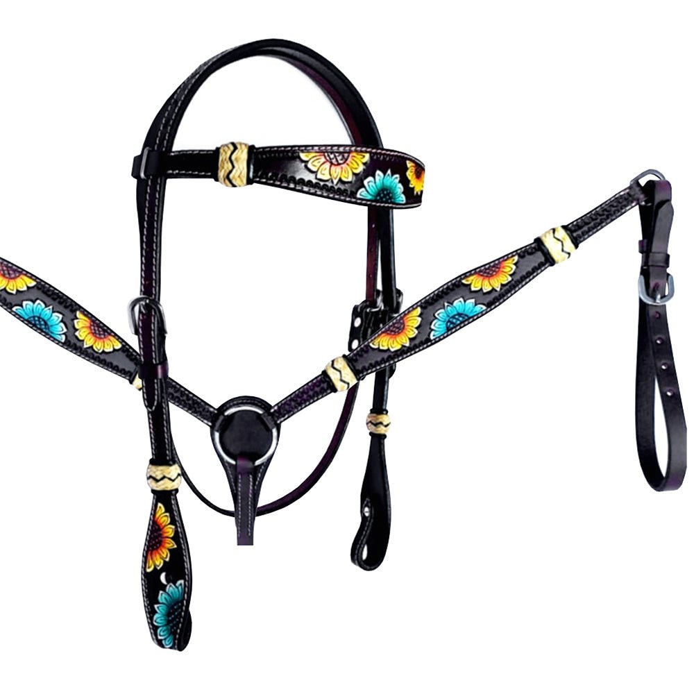 HILASON Western Horse Headstall & Breast Collar American Leather Floral Carving