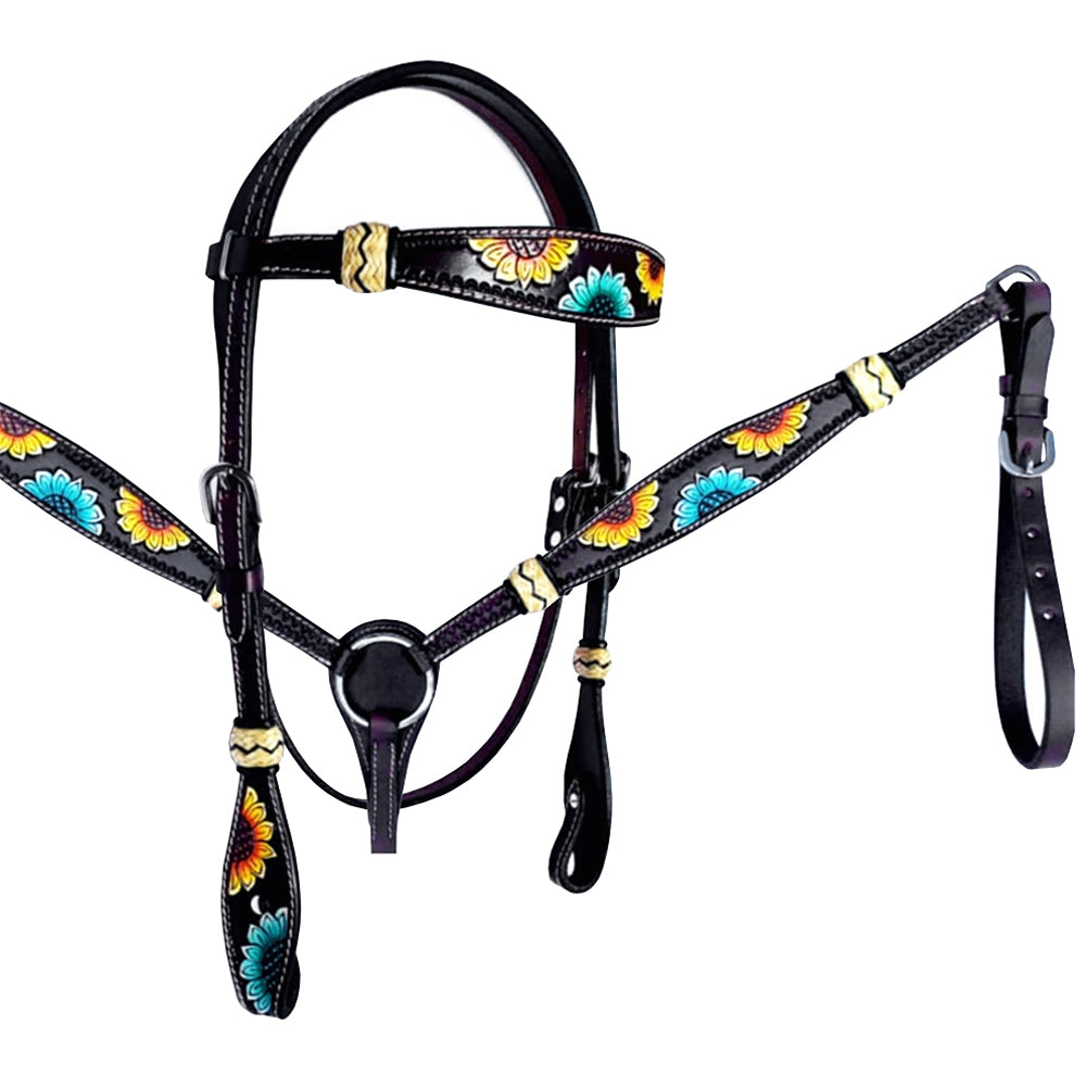 HILASON Western Horse Headstall & Breast Collar American Leather Floral Carving