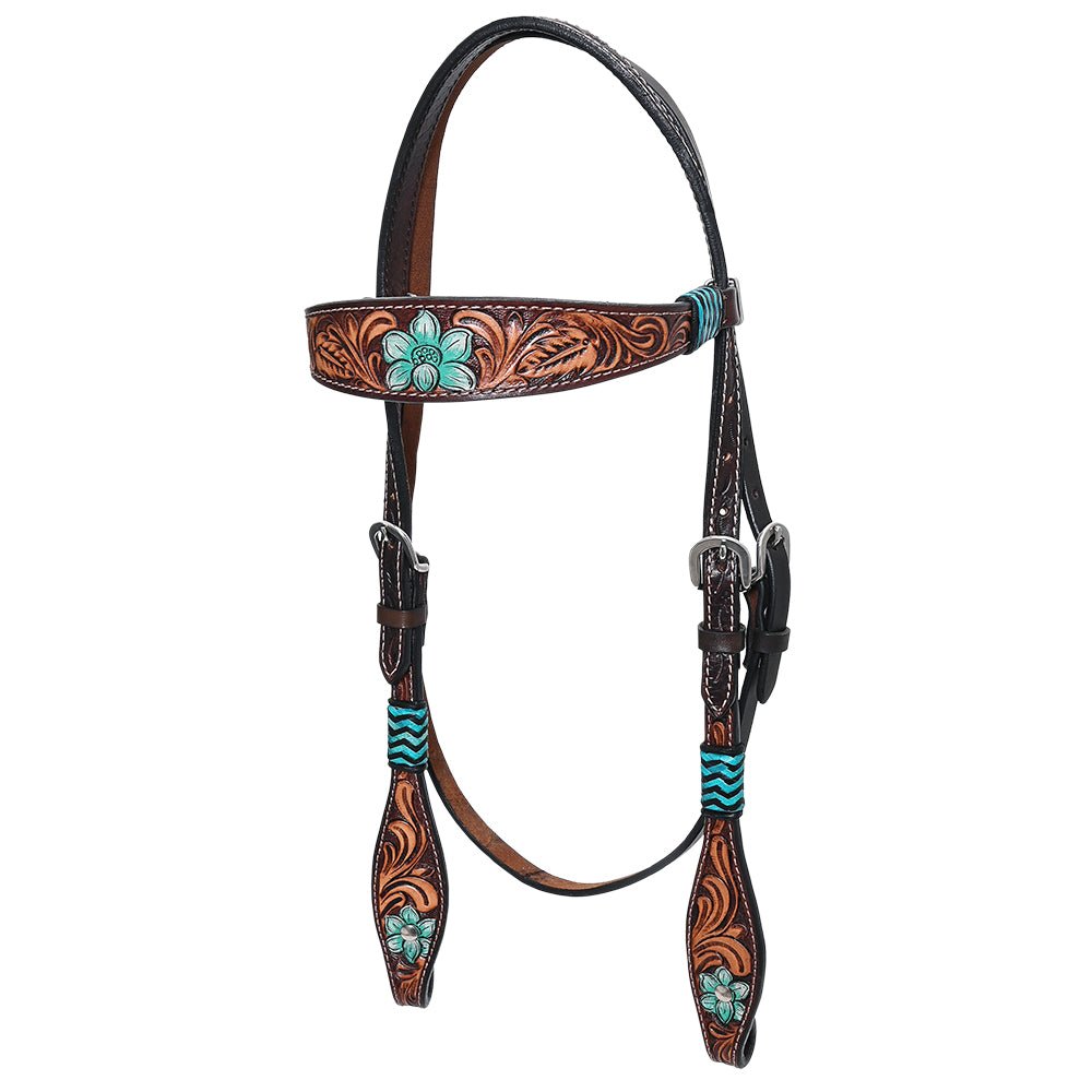 Hand-Carved Leather Western Headstall And Breast Collar Set For Training And Showing