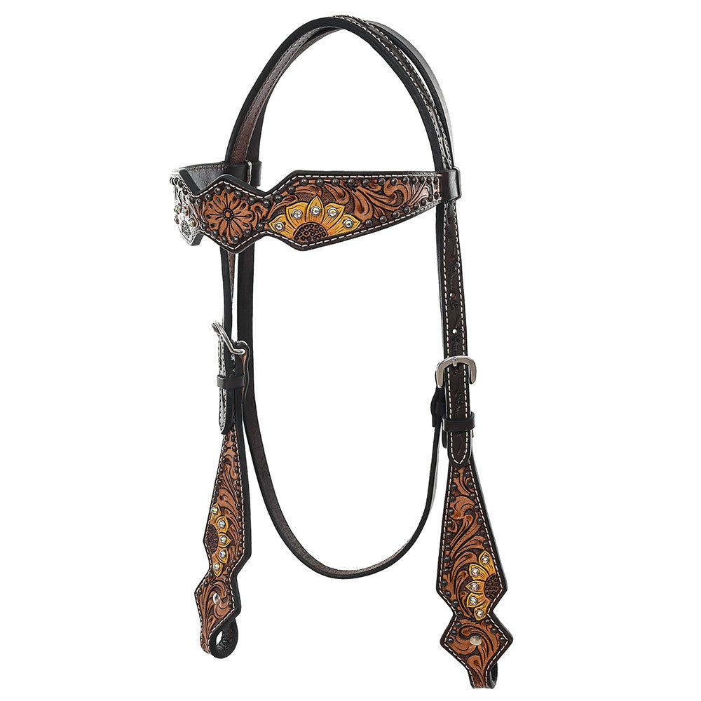 Hand-Carved Leather Western Headstall And Breast Collar Set For Training And Showing