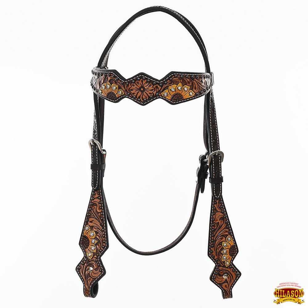 Hand-Carved Leather Western Headstall And Breast Collar Set For Training And Showing