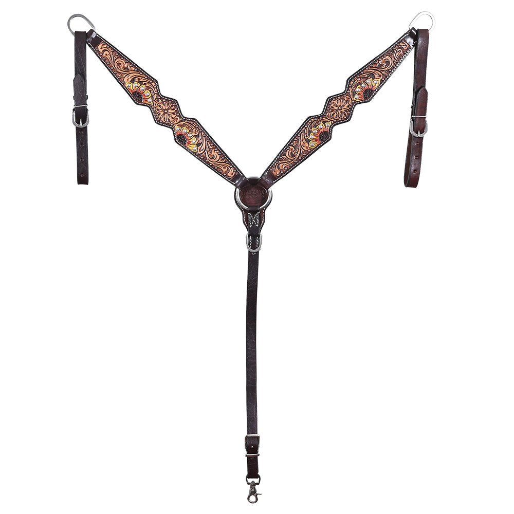 Hand-Carved Leather Western Headstall And Breast Collar Set For Training And Showing