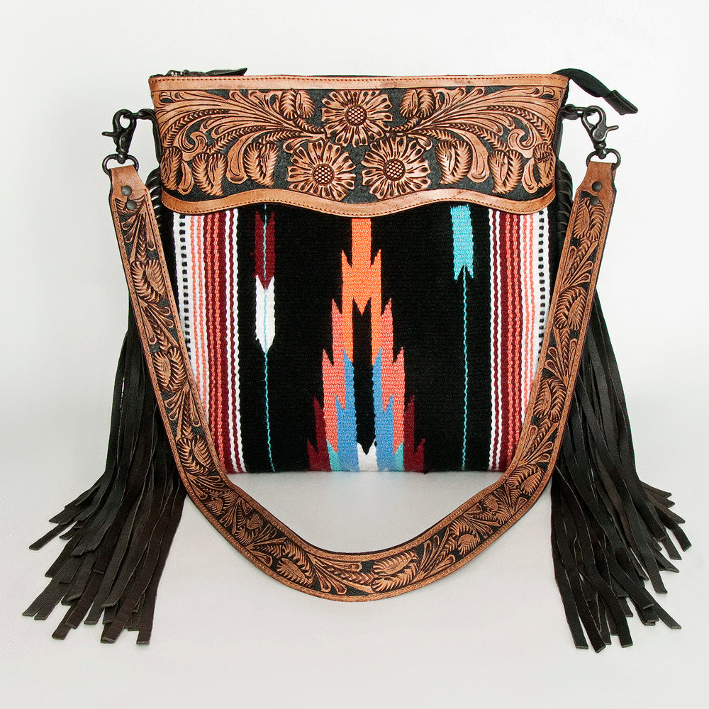 American Darling Signature Crossbody Hand Tooled Saddle Blanket Genuine Leather