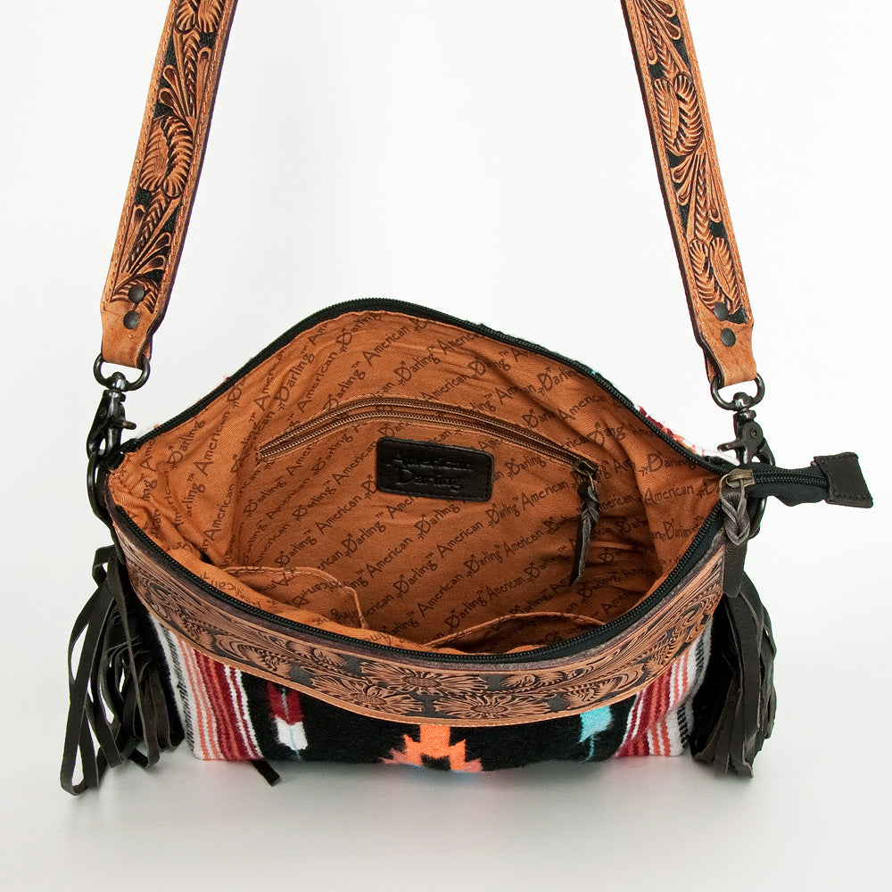 American Darling Signature Crossbody Hand Tooled Saddle Blanket Genuine Leather