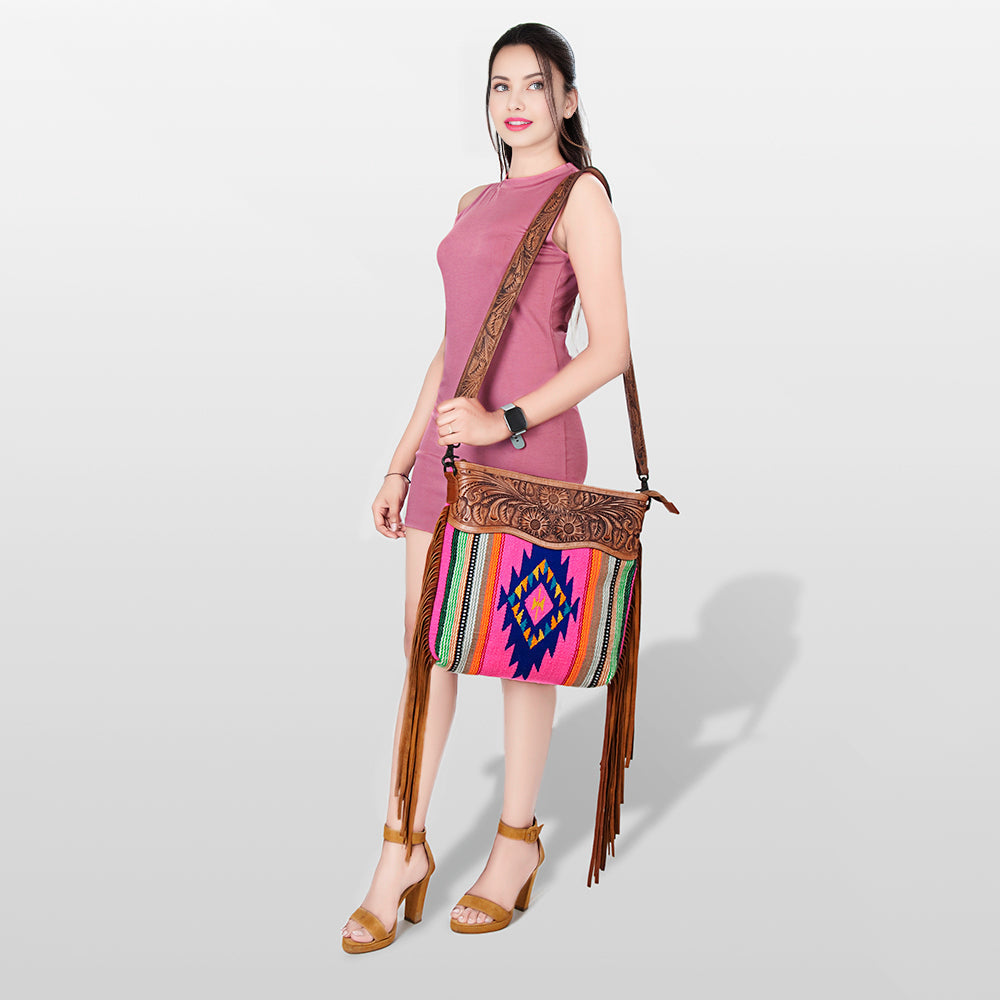American Darling Hand-Tooled Saddle Blanket Leather Crossbody Bag