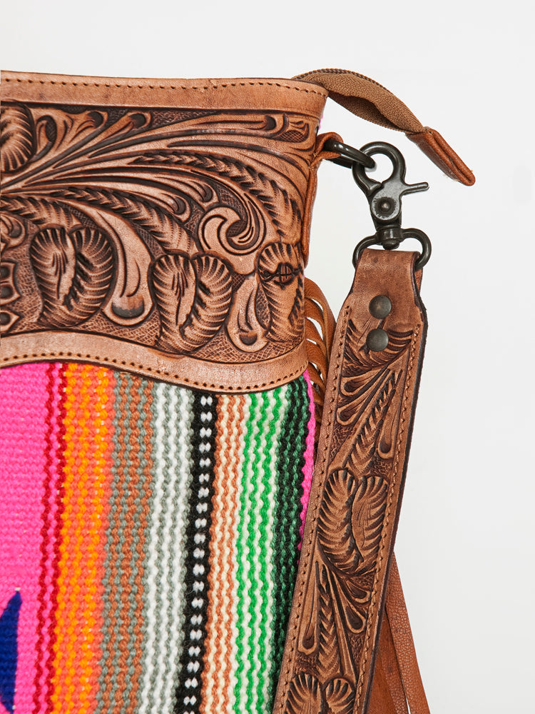 American Darling Hand-Tooled Saddle Blanket Leather Crossbody Bag