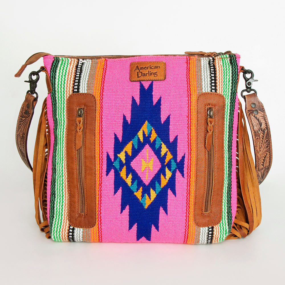 American Darling Hand-Tooled Saddle Blanket Leather Crossbody Bag