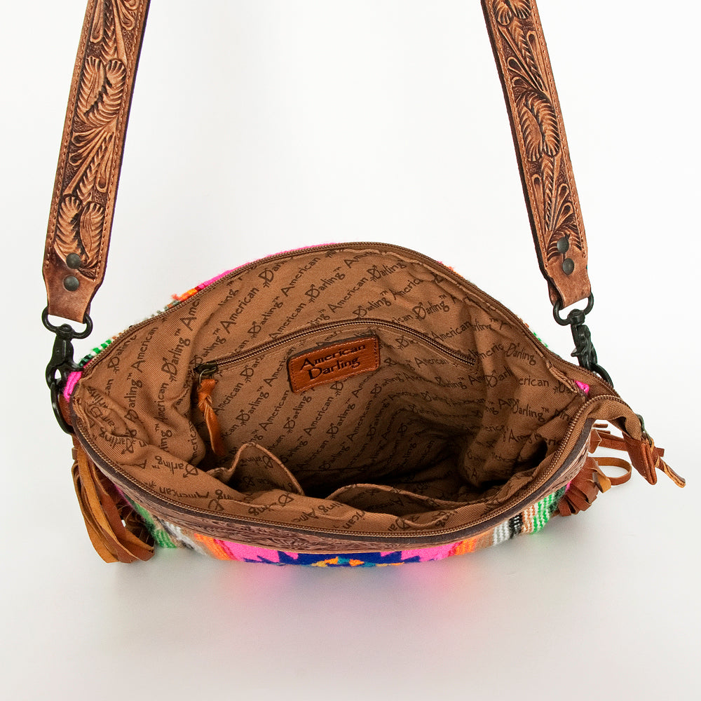 American Darling Hand-Tooled Saddle Blanket Leather Crossbody Bag