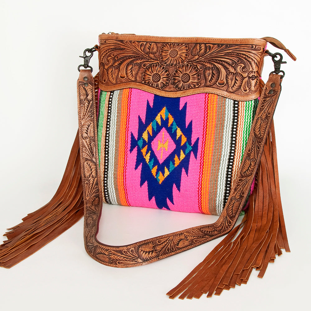 American Darling Hand-Tooled Saddle Blanket Leather Crossbody Bag