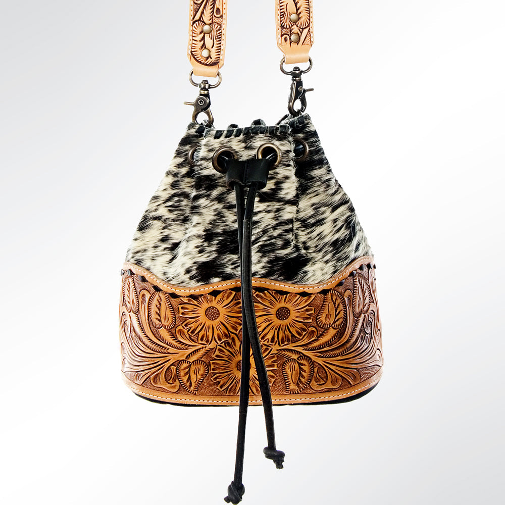 American Darling Hand-Tooled Hair-On Genuine Leather Bucket Bag