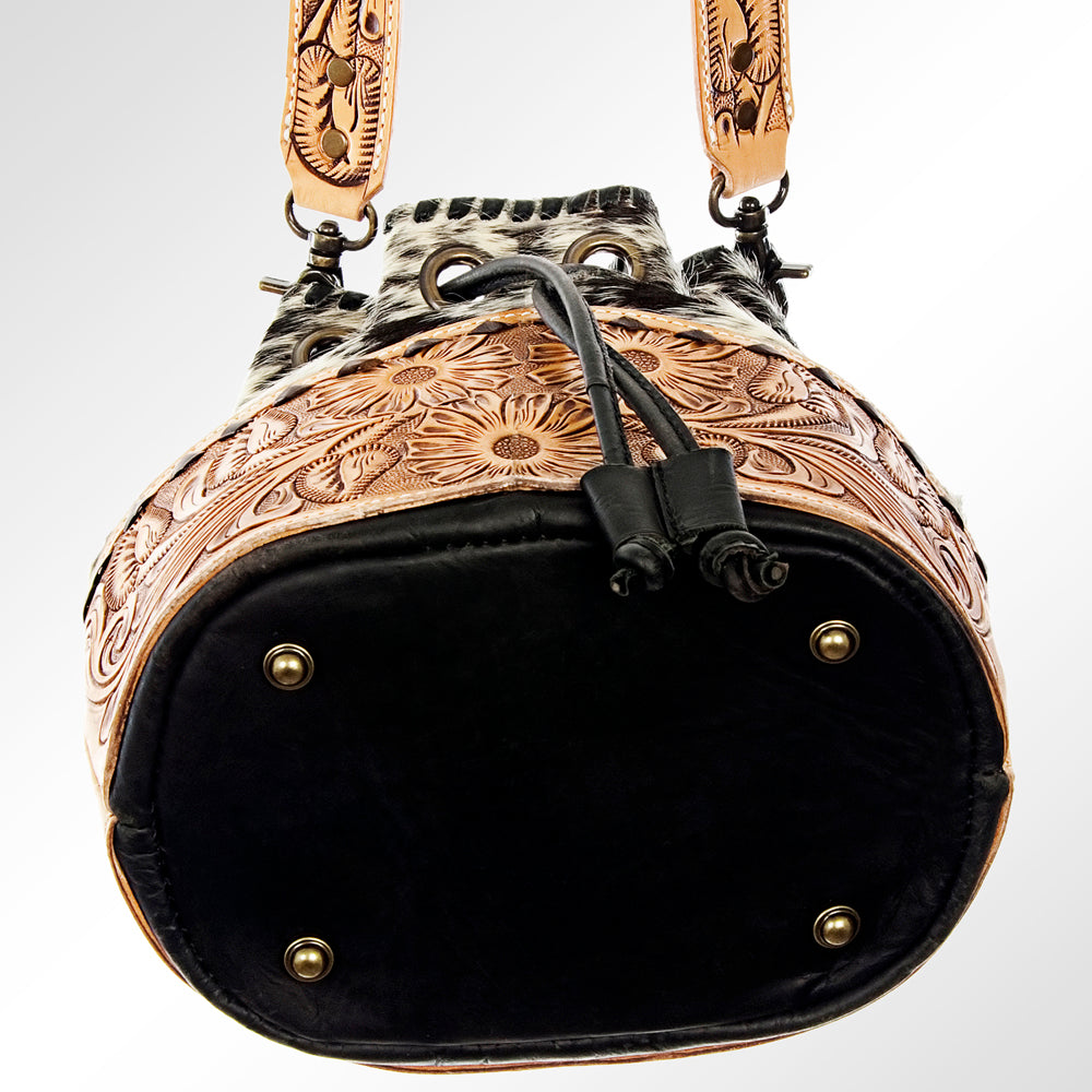 American Darling Hand-Tooled Hair-On Genuine Leather Bucket Bag