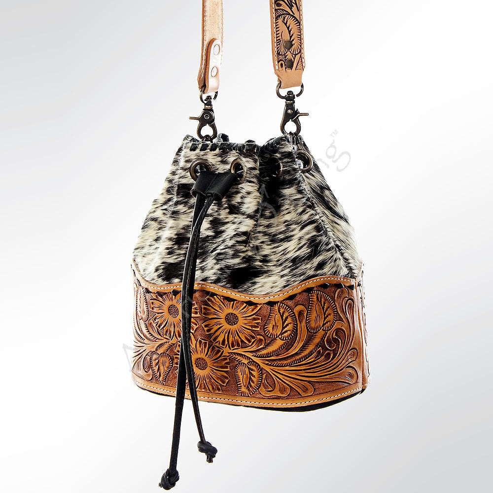 American Darling Hand-Tooled Hair-On Genuine Leather Bucket Bag
