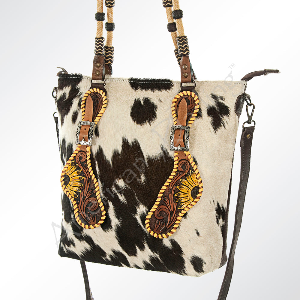American Darling Hand-Tooled Hair-On Genuine Leather Tote