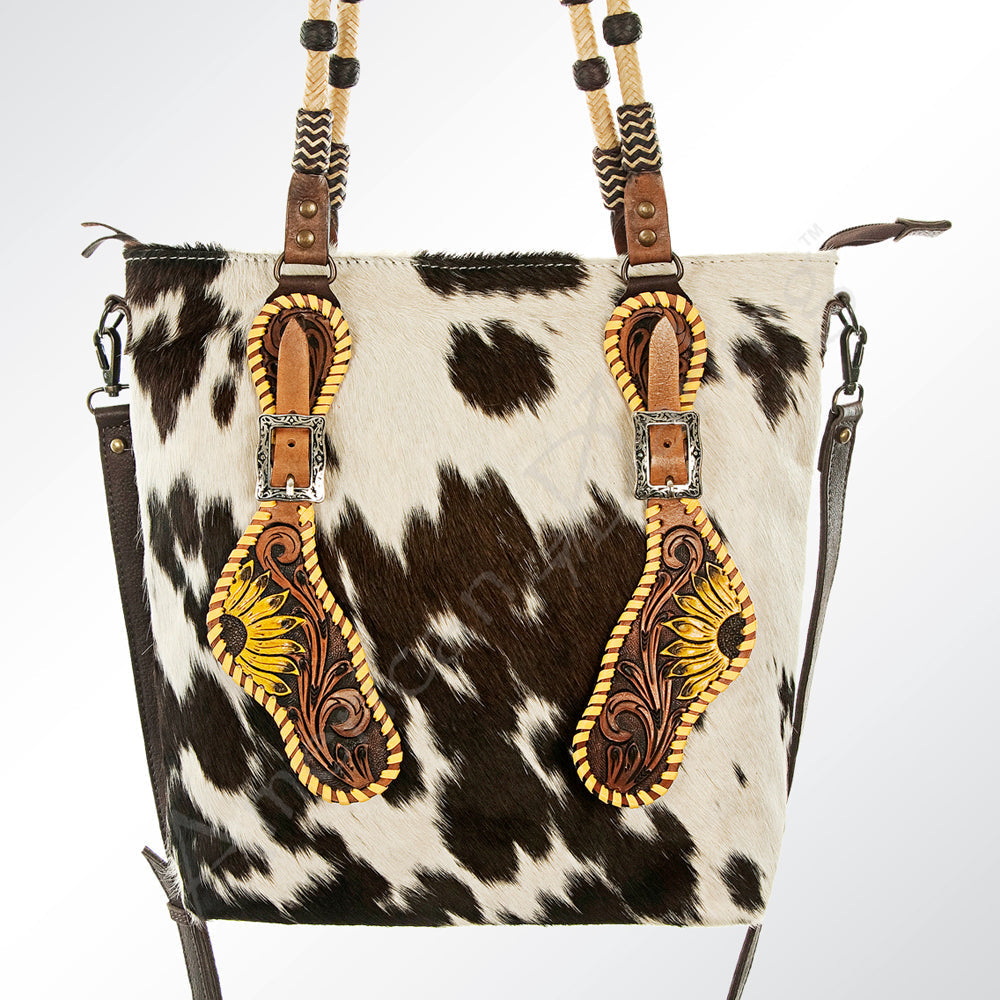 American Darling Hand-Tooled Hair-On Genuine Leather Tote