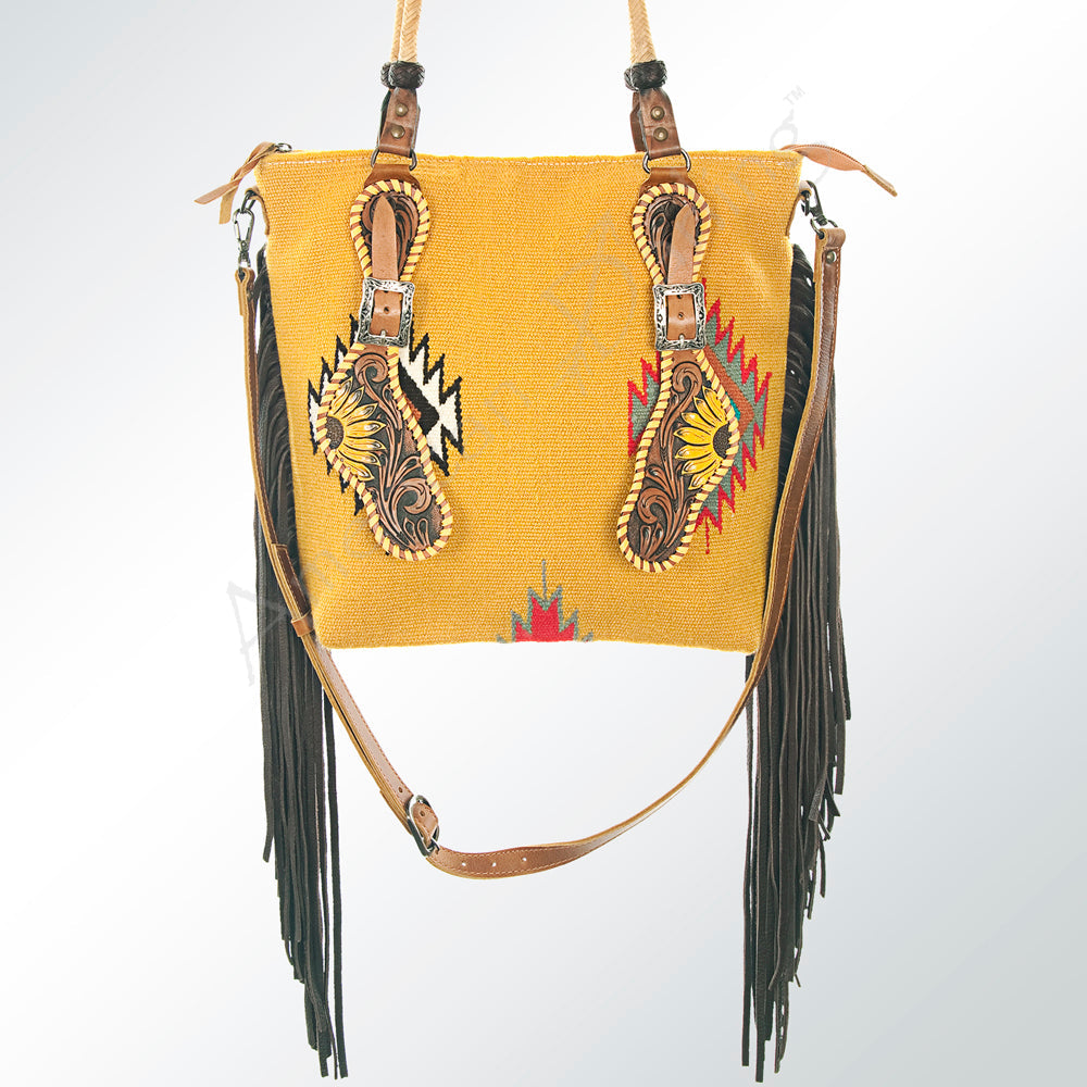 American Darling Hand-Tooled Saddle Blanket Genuine Leather Tote