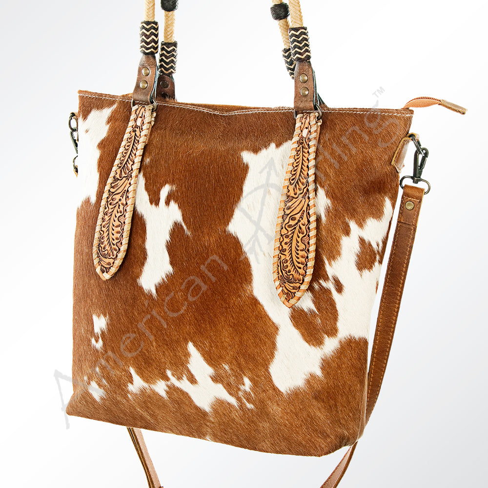 American Darling Hand-Tooled Hair-On Genuine Leather Tote
