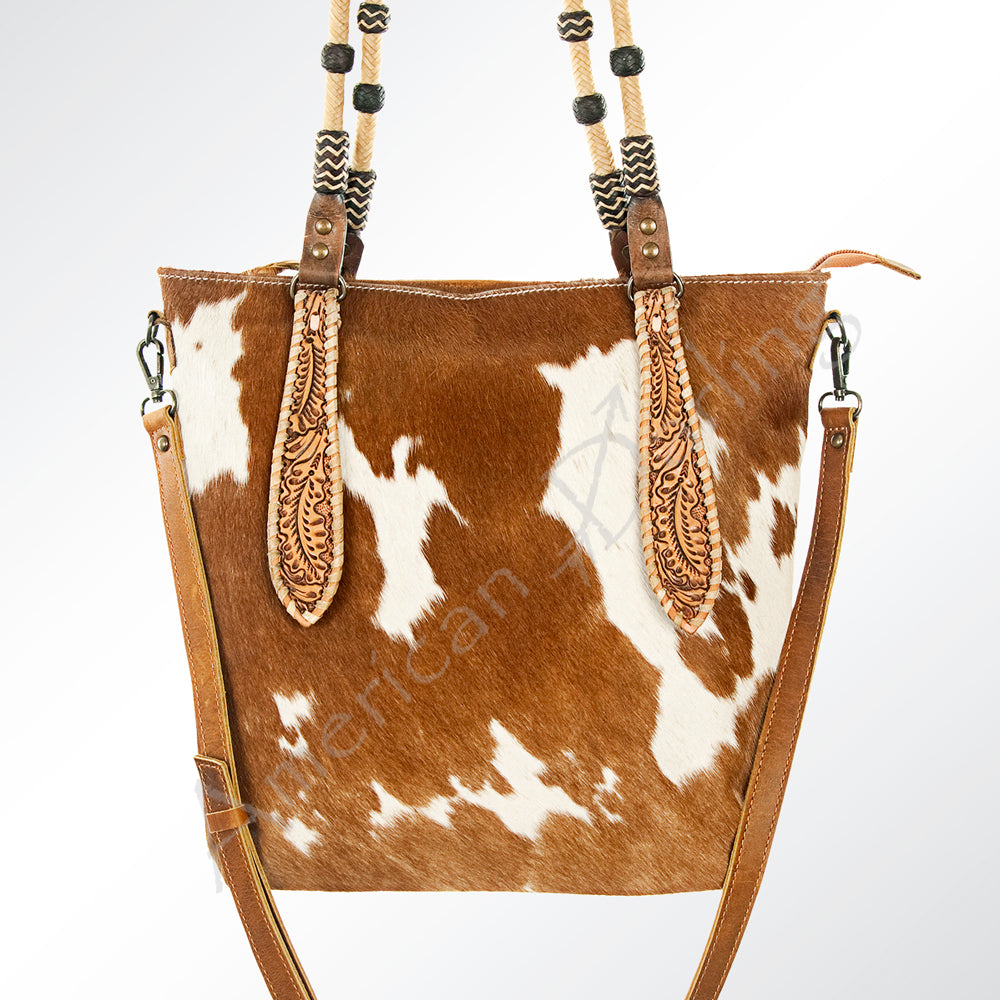 American Darling Hand-Tooled Hair-On Genuine Leather Tote