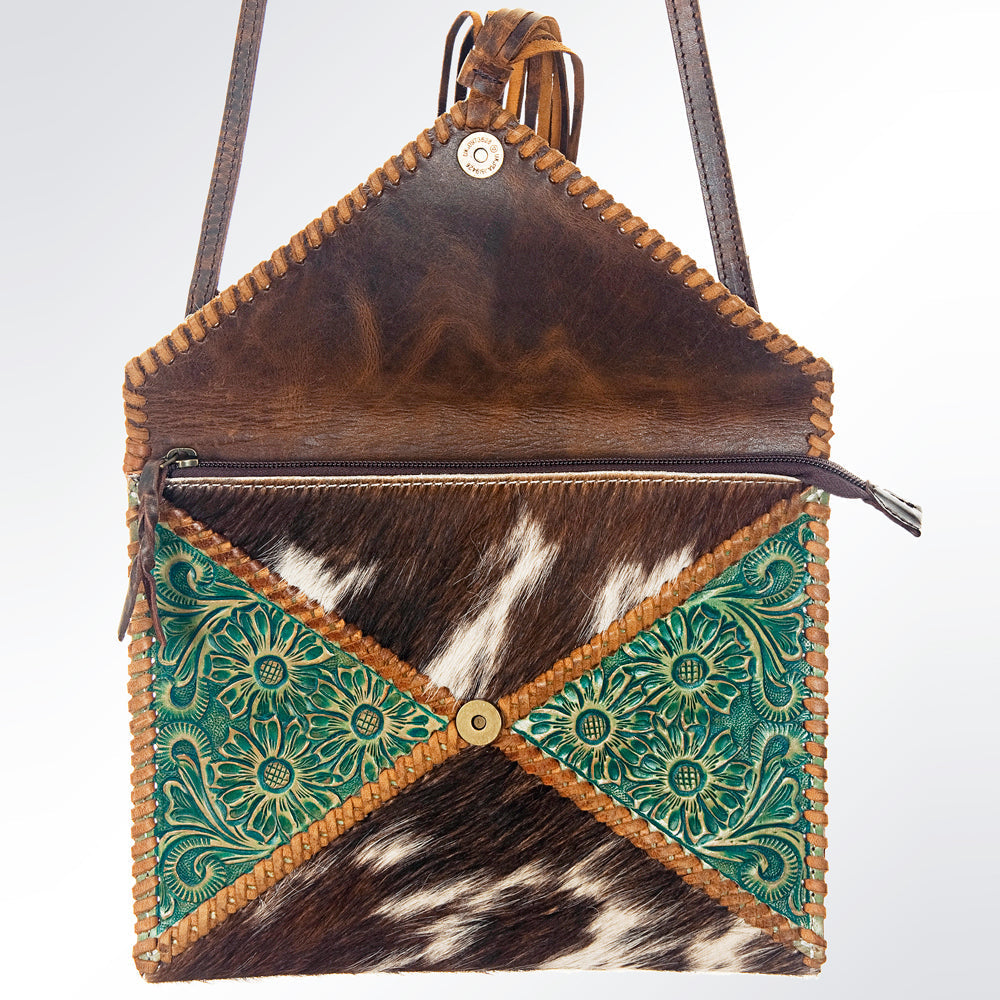 American Darling Hand-Tooled Hair-On Genuine Leather Envelope Bag