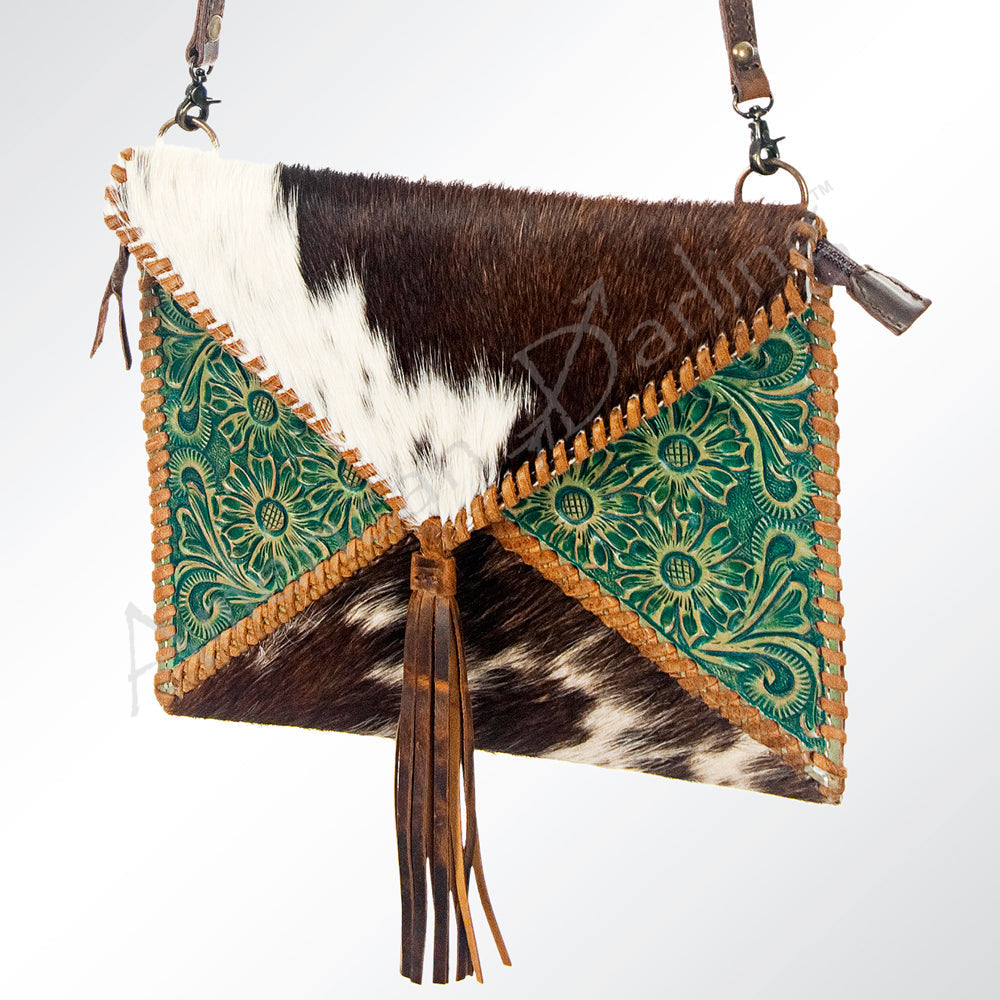 American Darling Hand-Tooled Hair-On Genuine Leather Envelope Bag
