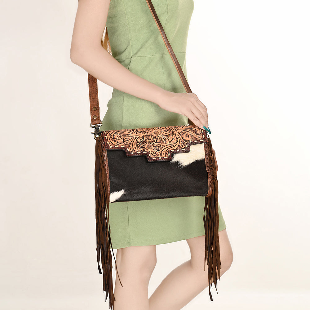 American Darling Hand-Tooled Hair-On Leather Clutch