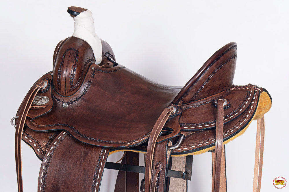 HILASON Western Horse Saddle American Leather Ranch Roping Trail Dark Brown | Hand Tooled Wade & For Horses