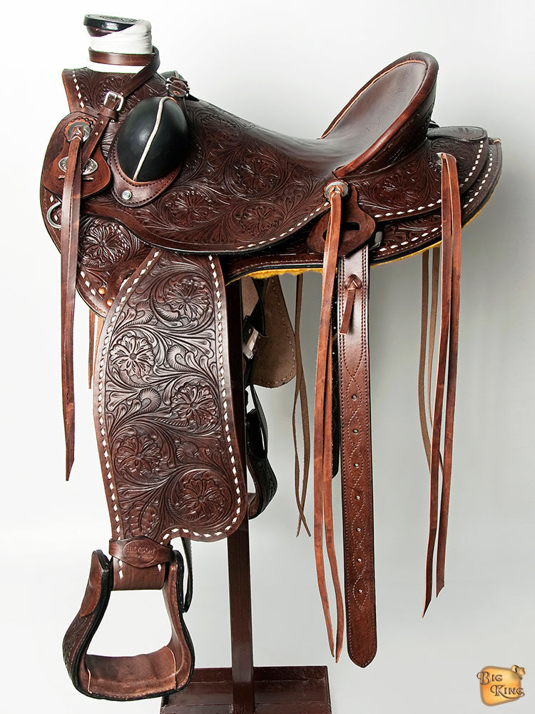 HILASON Western Horse Wade Saddle American Leather Trail Barrel Dark Brown | Hand Tooled & Roping For Horses