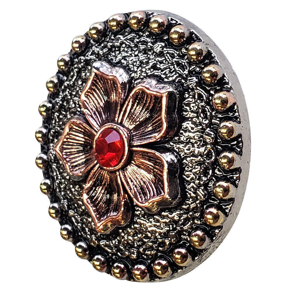 HILASON Western Screw Back Antique Brass Finish Concho W/ Red Rhinestones