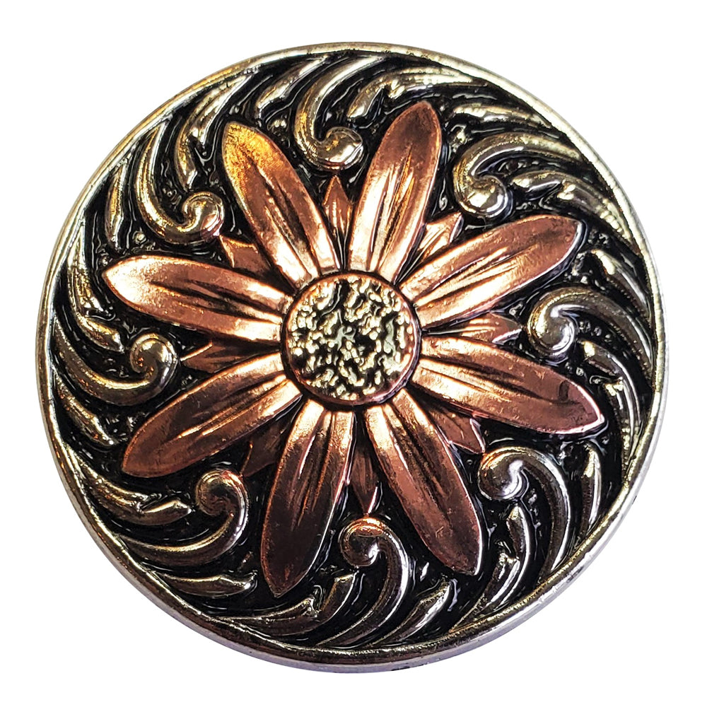 Hilason Western Horse Floral Screw-Back Concho - 2-Tone Finish