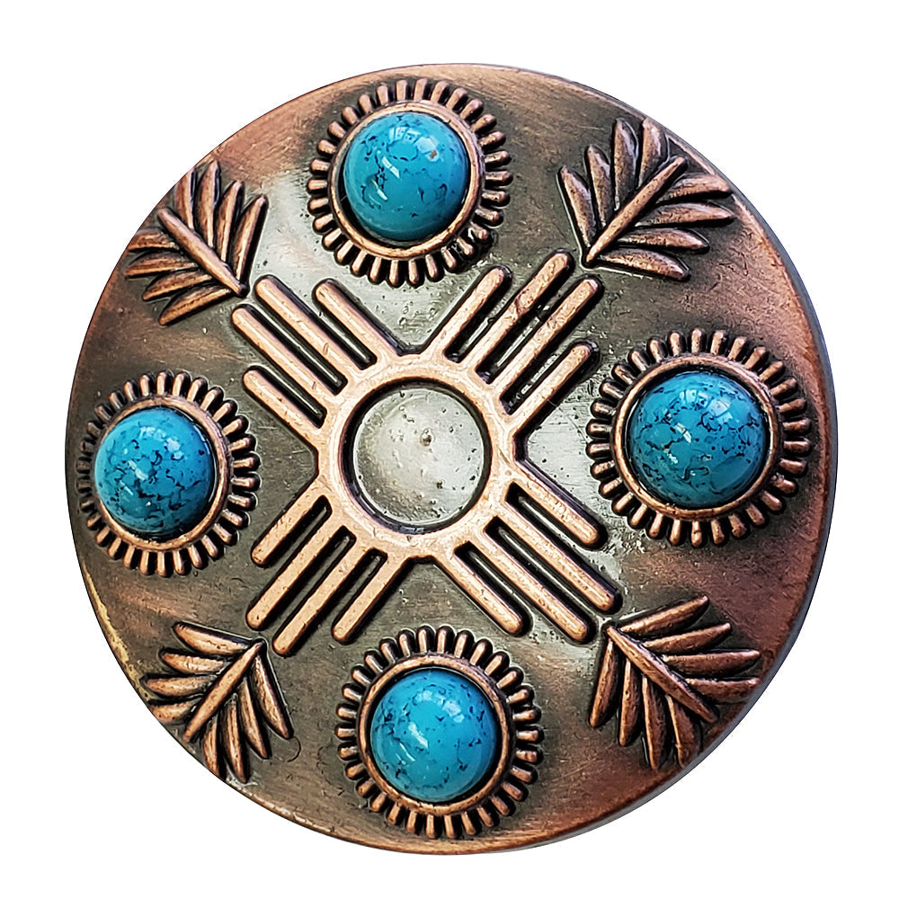Hilason Western Horse Concho - Antique Copper Turquoise Stone