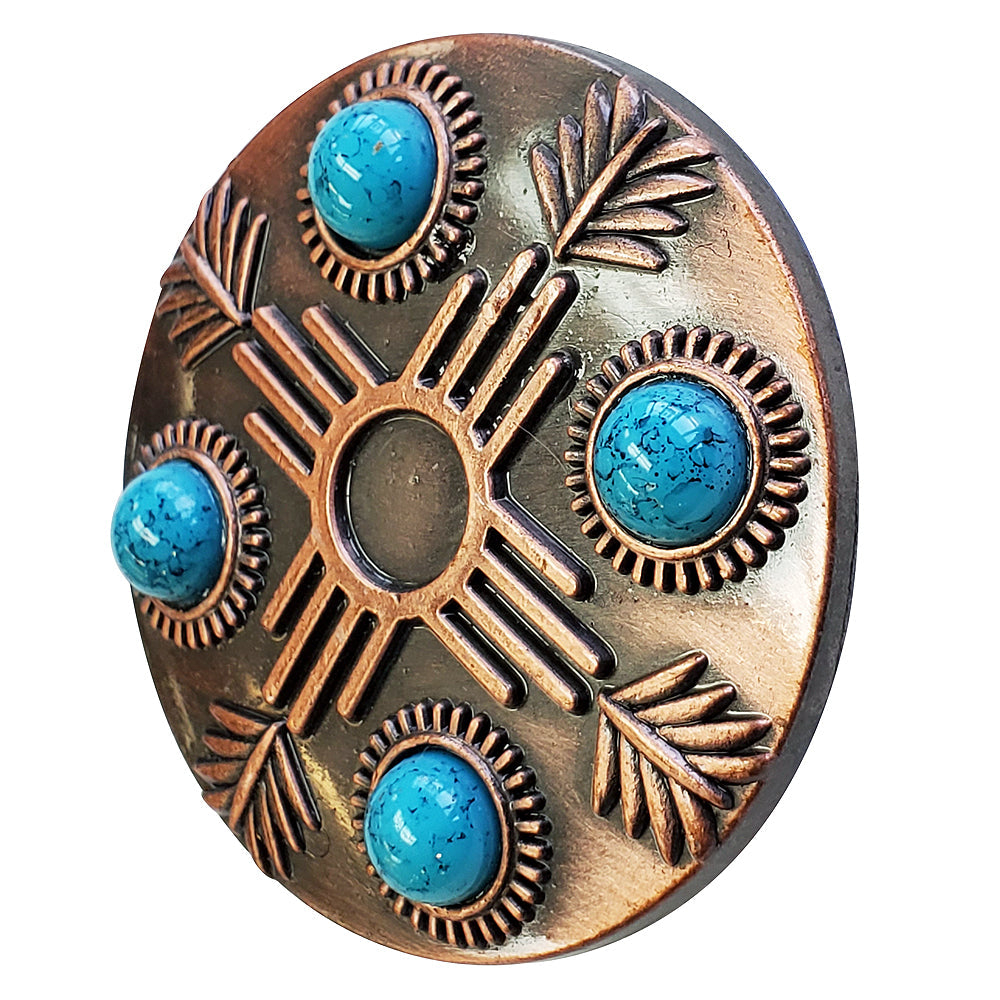 Hilason Western Horse Concho - Antique Copper Turquoise Stone