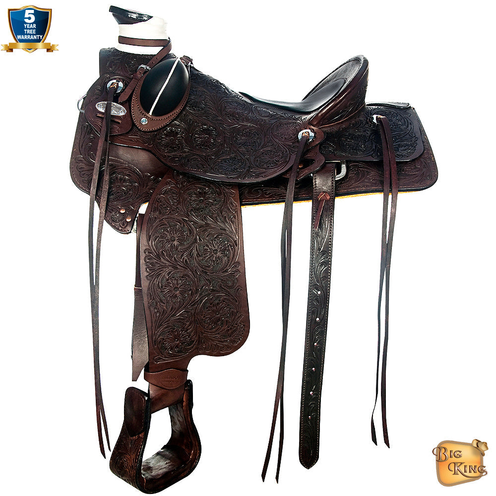 HILASON Western Horse Wade Saddle American Leather Ranch Roping Dark Brown | Hand Tooled & For Horses