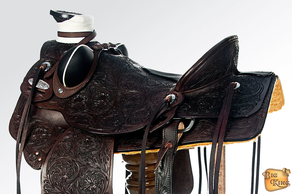 HILASON Western Horse Wade Saddle American Leather Ranch Roping Dark Brown | Hand Tooled & For Horses