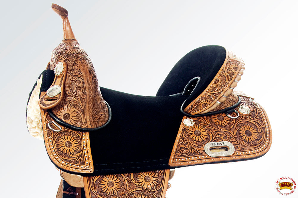Western Horse Saddle Treeless Trail Barrel Leather Sun Flower Hilason