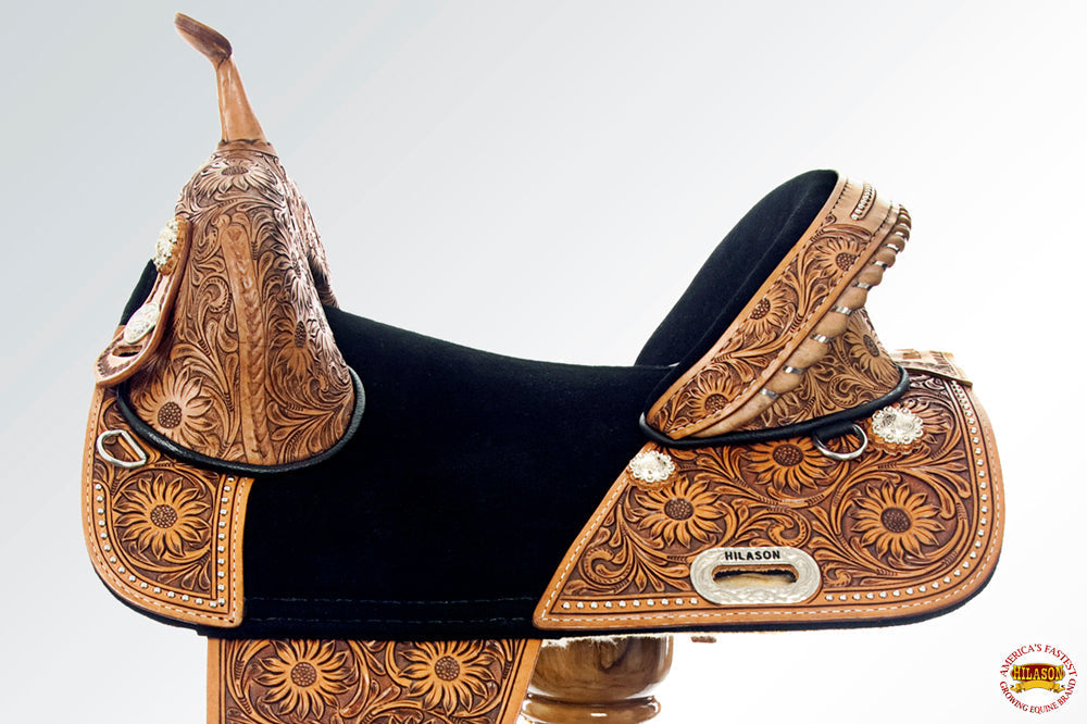 Western Horse Saddle Treeless Trail Barrel Leather Sun Flower Hilason