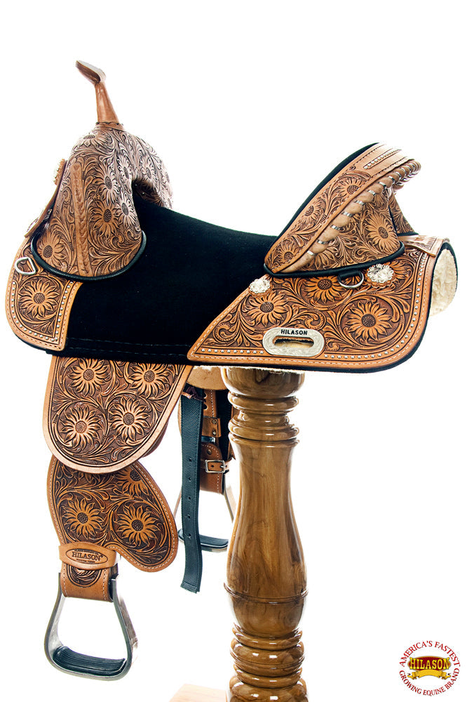 Western Horse Saddle Treeless Trail Barrel Leather Sun Flower Hilason