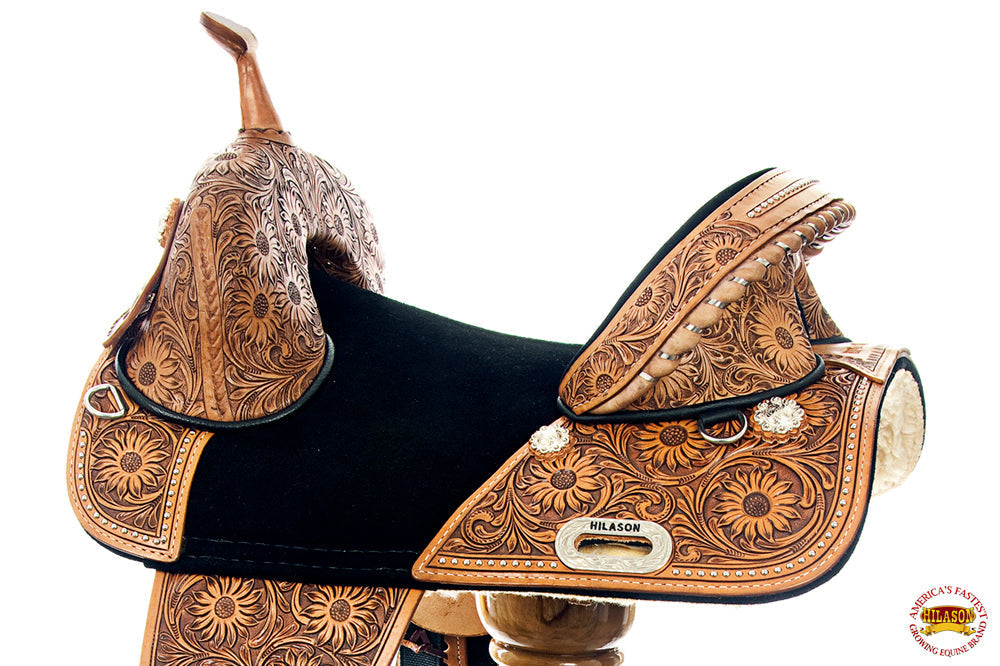 Western Horse Saddle Treeless Trail Barrel Leather Sun Flower Hilason