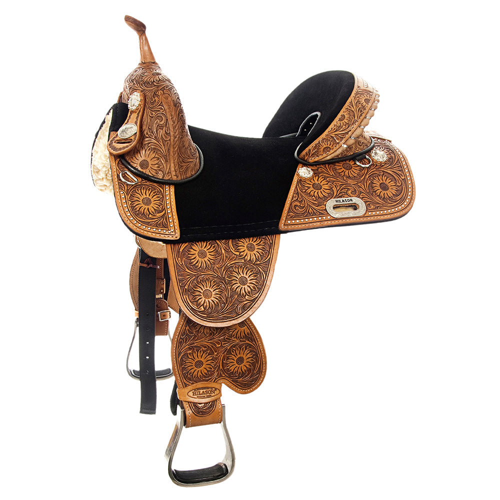 Western Horse Saddle Treeless Trail Barrel Leather Sun Flower Hilason