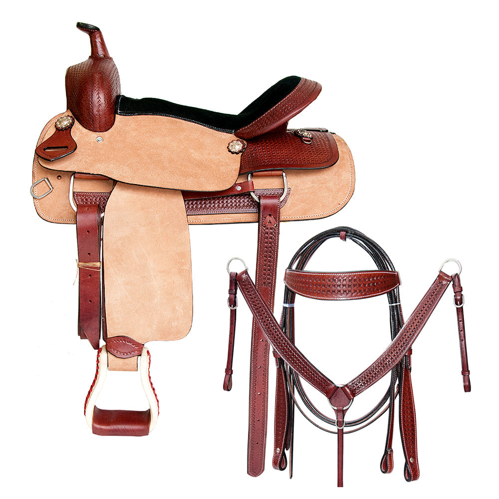 Comfytack Western Saddle Leather Trail Tack Hand Tooled Brown/Tan | Western Saddle | Saddle for Horses | Horse Tack Set