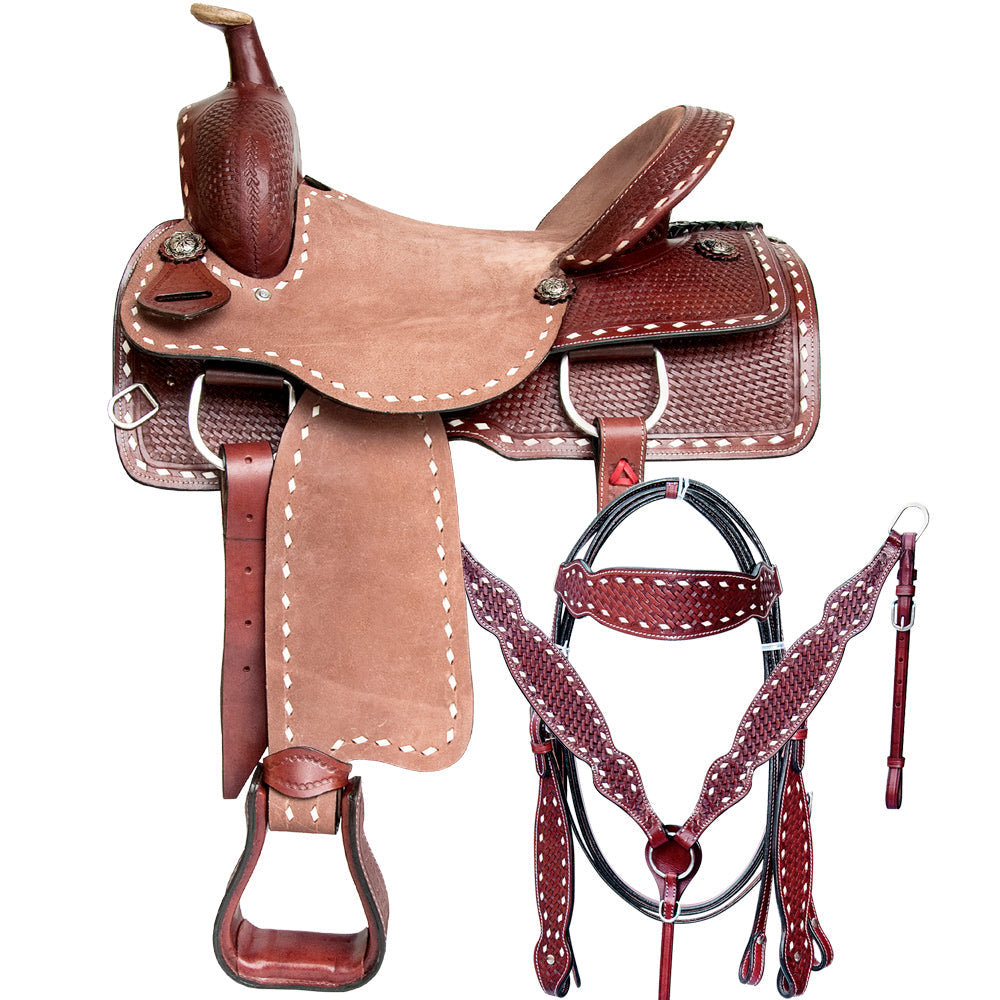 Comfytack Western Saddle Leather Trail Tack Hand Tooled Brown/Tan | Western Saddle | Saddle for Horses | Horse Tack Set