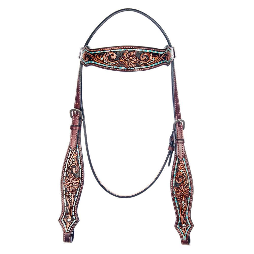 American Darling Western Horse Floral Genuine Leather Headstall Tack Set