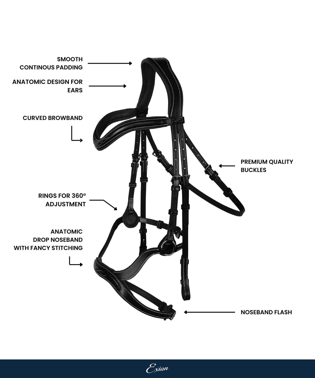 ExionPro Anatomical Drop Noseband Bridle with Reins