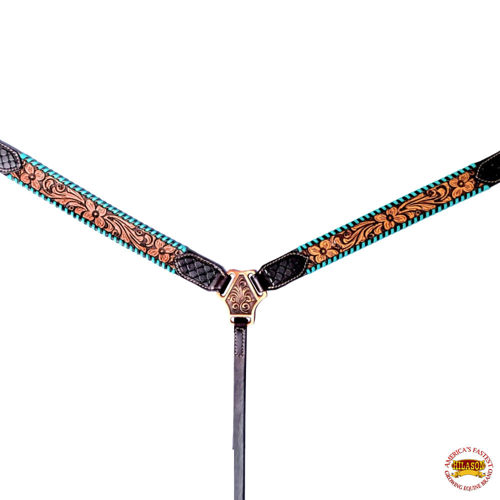 HILASON Western Horse Headstall & Breast Collar American Leather Floral Carving