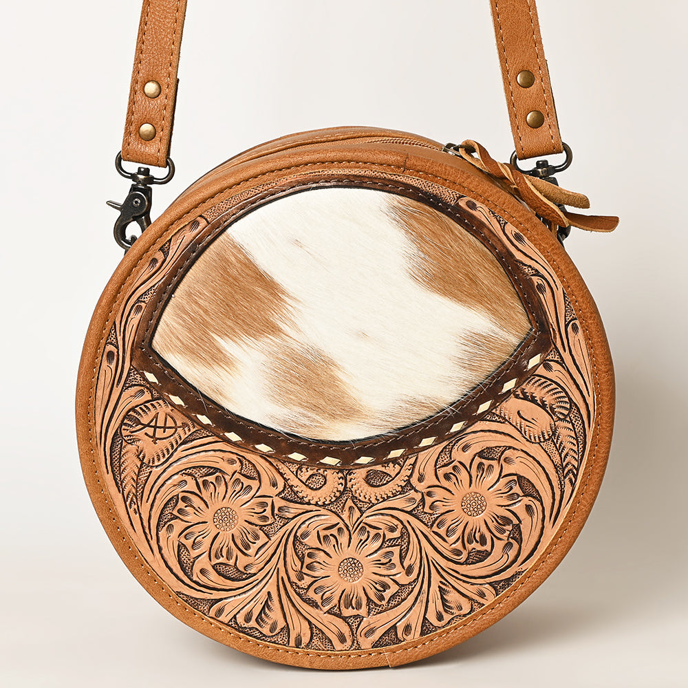 American Darling Hand-Tooled Hair-On Genuine Leather Canteen Bag