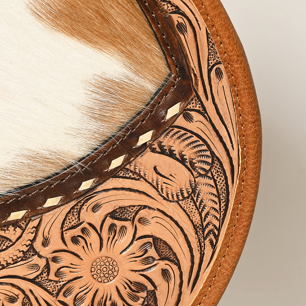 American Darling Hand-Tooled Hair-On Genuine Leather Canteen Bag